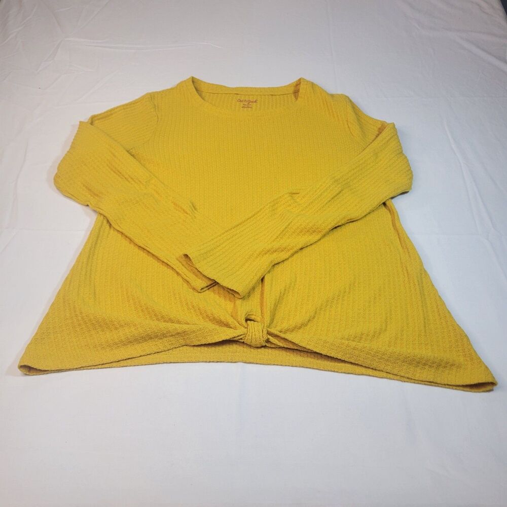 Cat and Jack XXL Front Tie Knot Thermal Top Girls Yellow Waffle Knit Long Sleeve